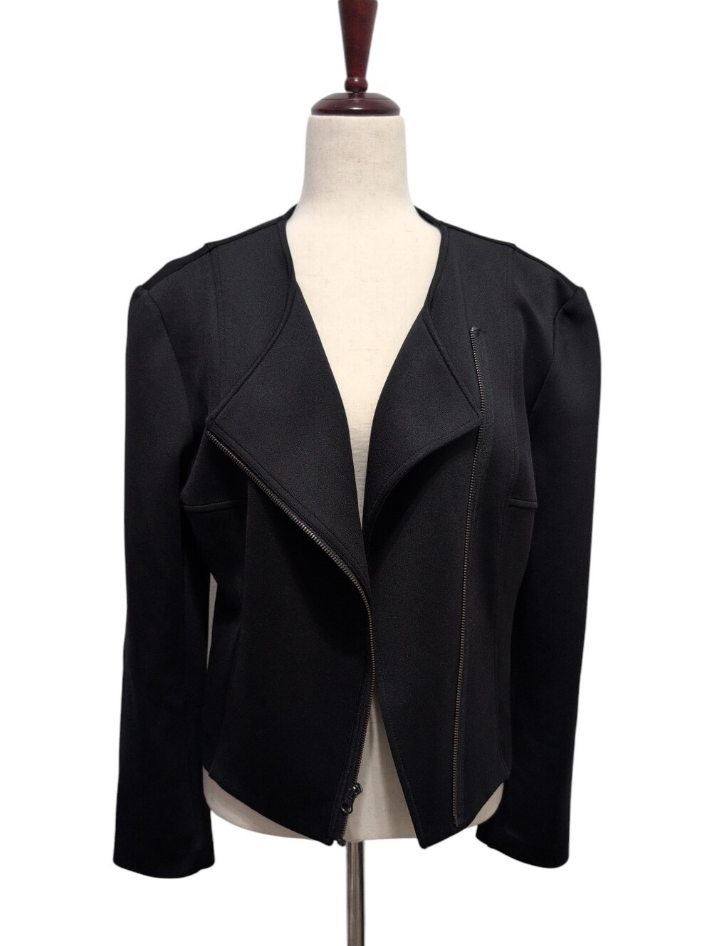 Apt. 9 Black Asymmetrical Zip Scuba Knit Jacket Womens Large Solid Career Blazer